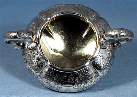 An early Victorian silver two handled sugar bowl, Width (to handles) 8”/204mm Weight 15oz/424grms